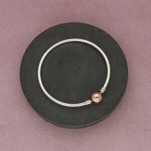 pandora sterling silver with rose gold plate clasp bangle bracelet size 7.25in
